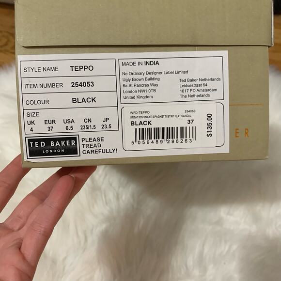 New in Box Ted Baker Teppo Snake Print Spaghetti Strap Flat Sandal - Picture 6 of 6